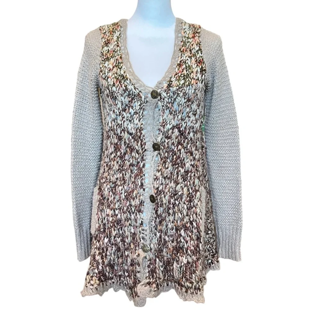 Free People Sweater Cardigan Size XS Boho Grandmacore Hippie Indie Brown Crochet
